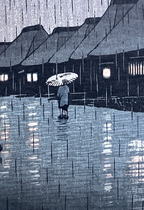 Hasui - Night Rain at Maekawa