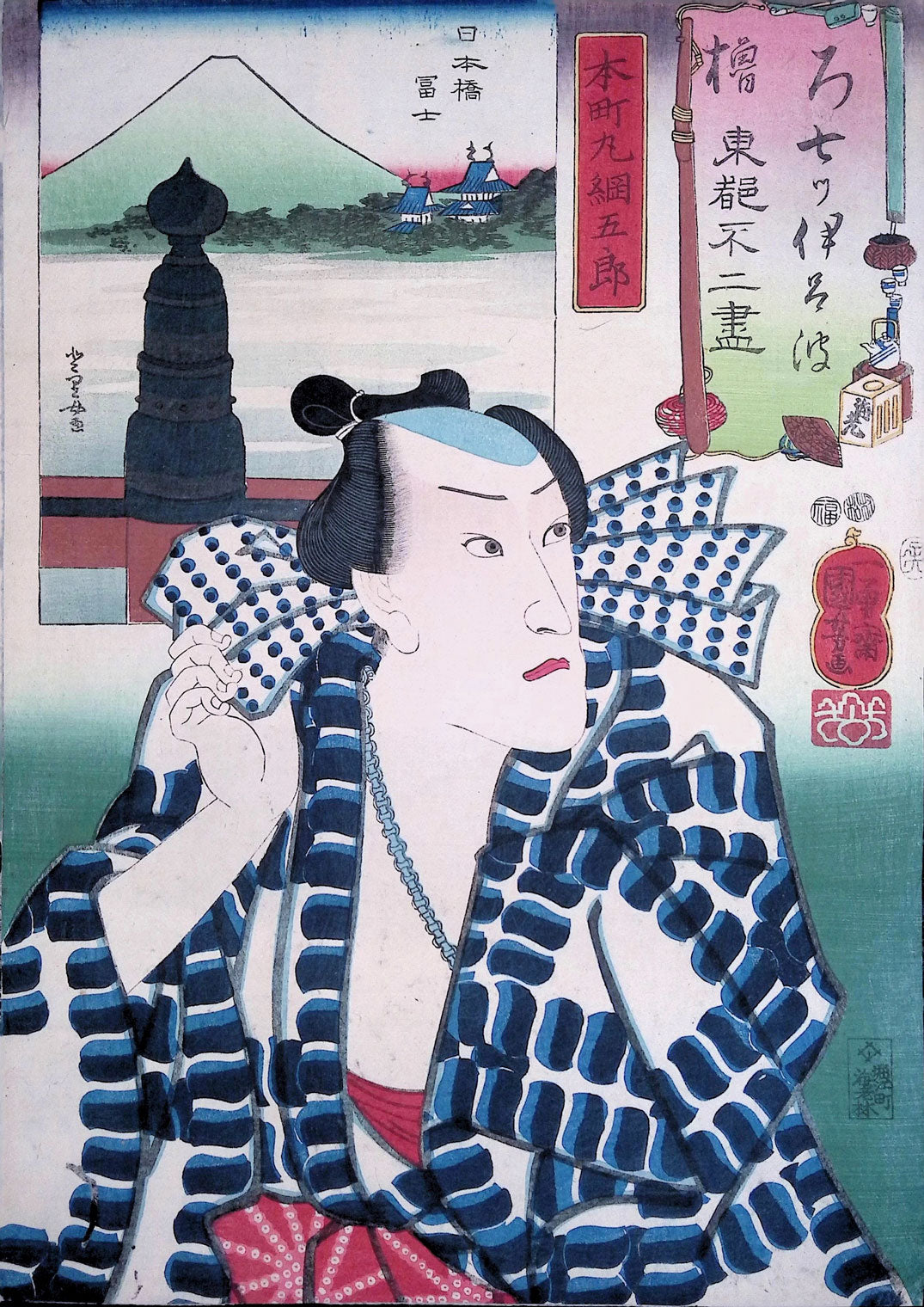 Utagawa Kuniyoshi - Actors and Mount Fuji Woodblock Print – Mie Gallery