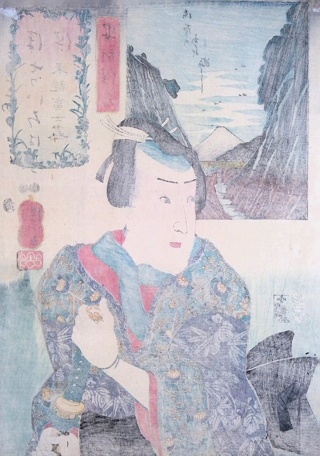 Kuniyoshi -  Actors and Mount Fuji