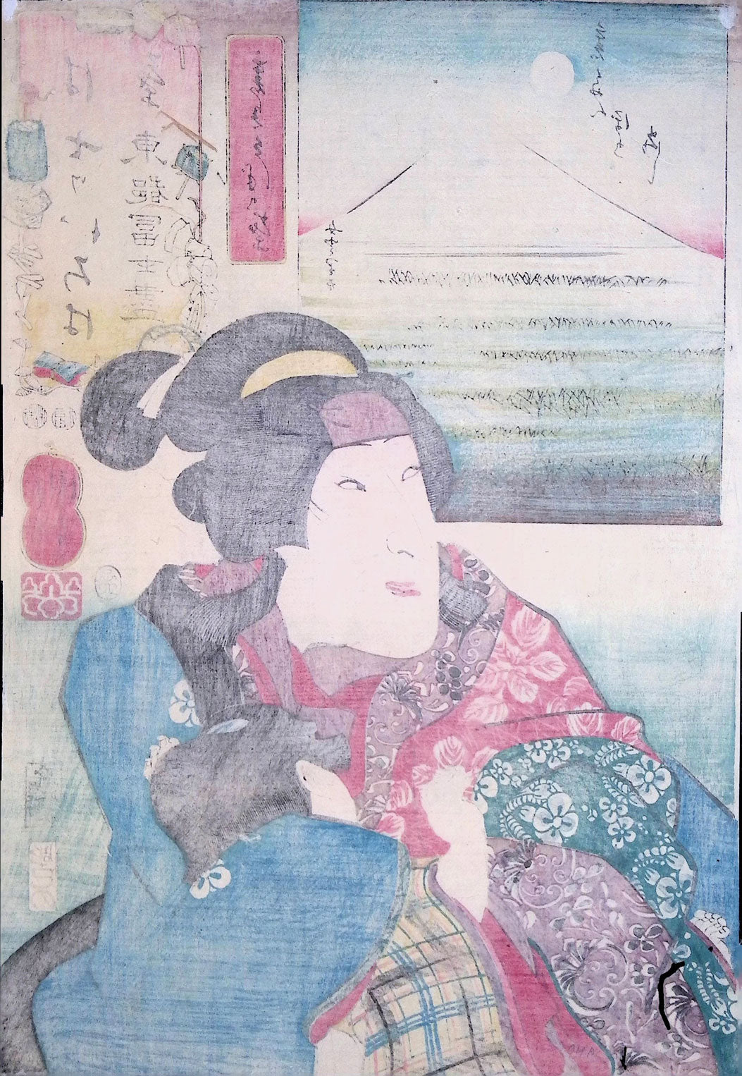 Kuniyoshi -  Actors and Mount Fuji