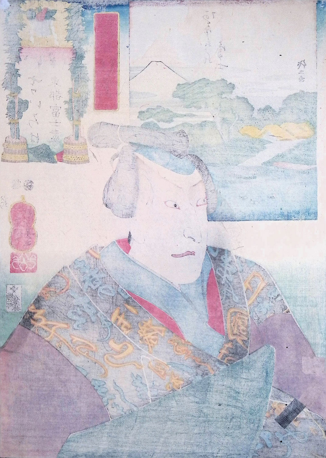 Kuniyoshi -  Actors and Mount Fuji
