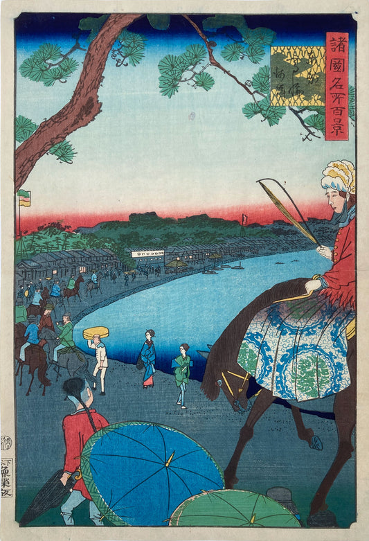 Hiroshige II - Foreigners Riding Along the Coast at Takanawa