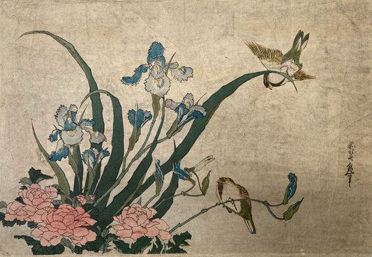 Hokusai - Irises and Peonies with Finches