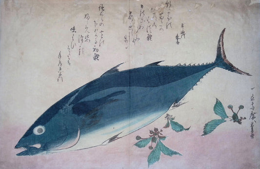 Hiroshige - Uozukushi (Every Variety of Fish) - Bonito and Saxifrage