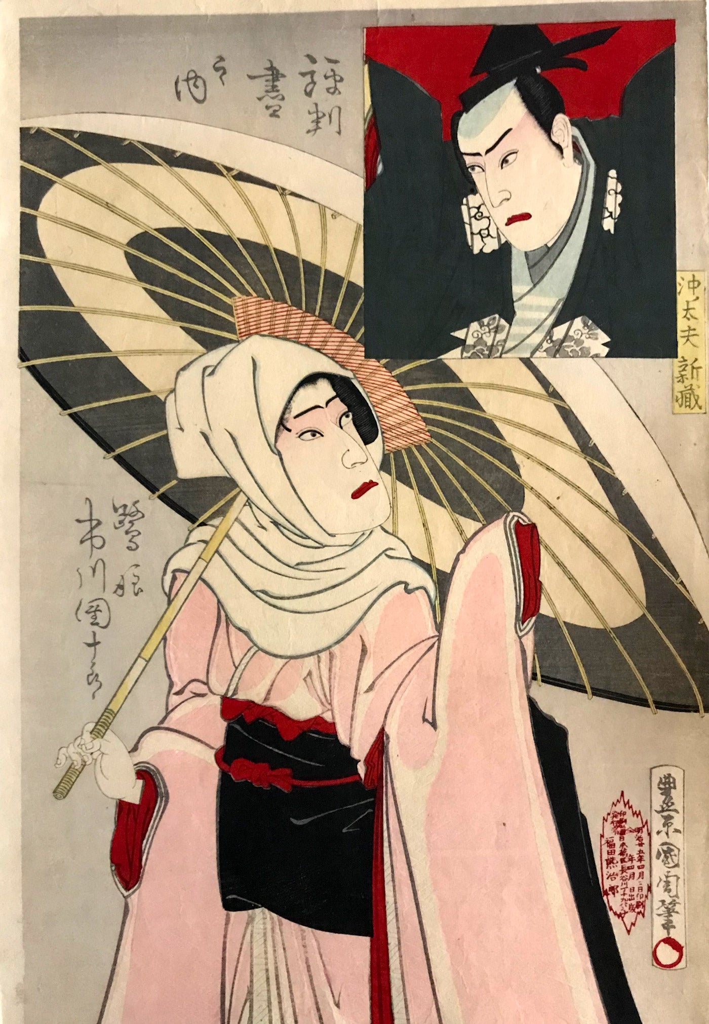 Ichikawa Danjuro as a beauty with an umbrella